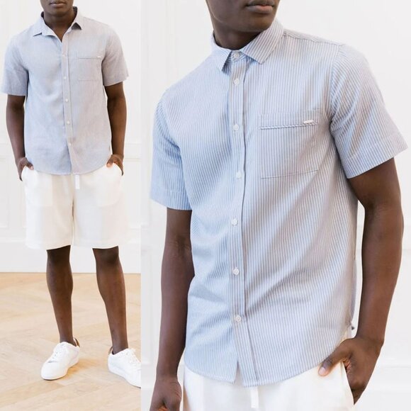 Cozy Earth Men's XXL Coastal Comfort Short Sleeve Button Down Shirt Linen $150 - Picture 1 of 15